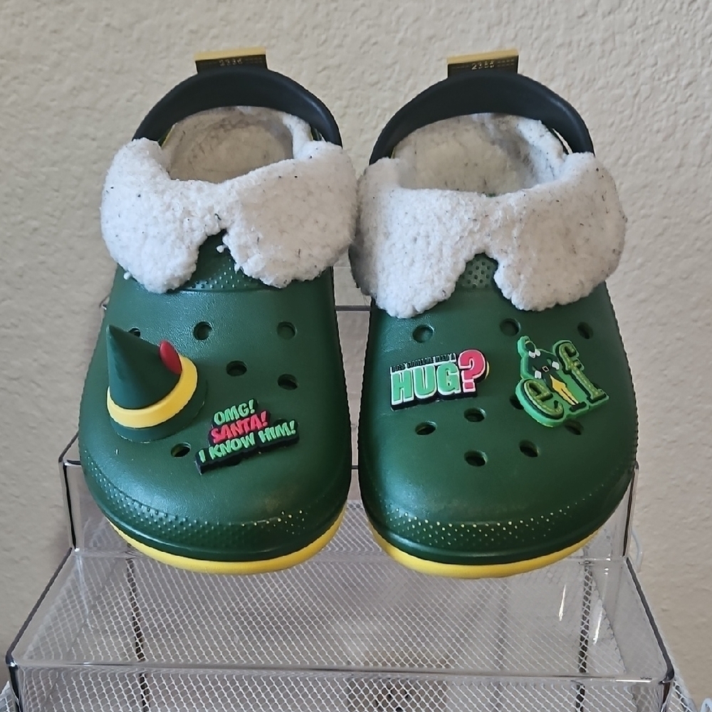 CROCS ELF Green Kids Slippers with Fun Decorations